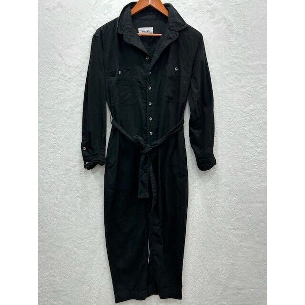 Rolla's Womens Coverall Jumpsuit Button Up Long Sleeve Linen Blend Black Sz 6/XS